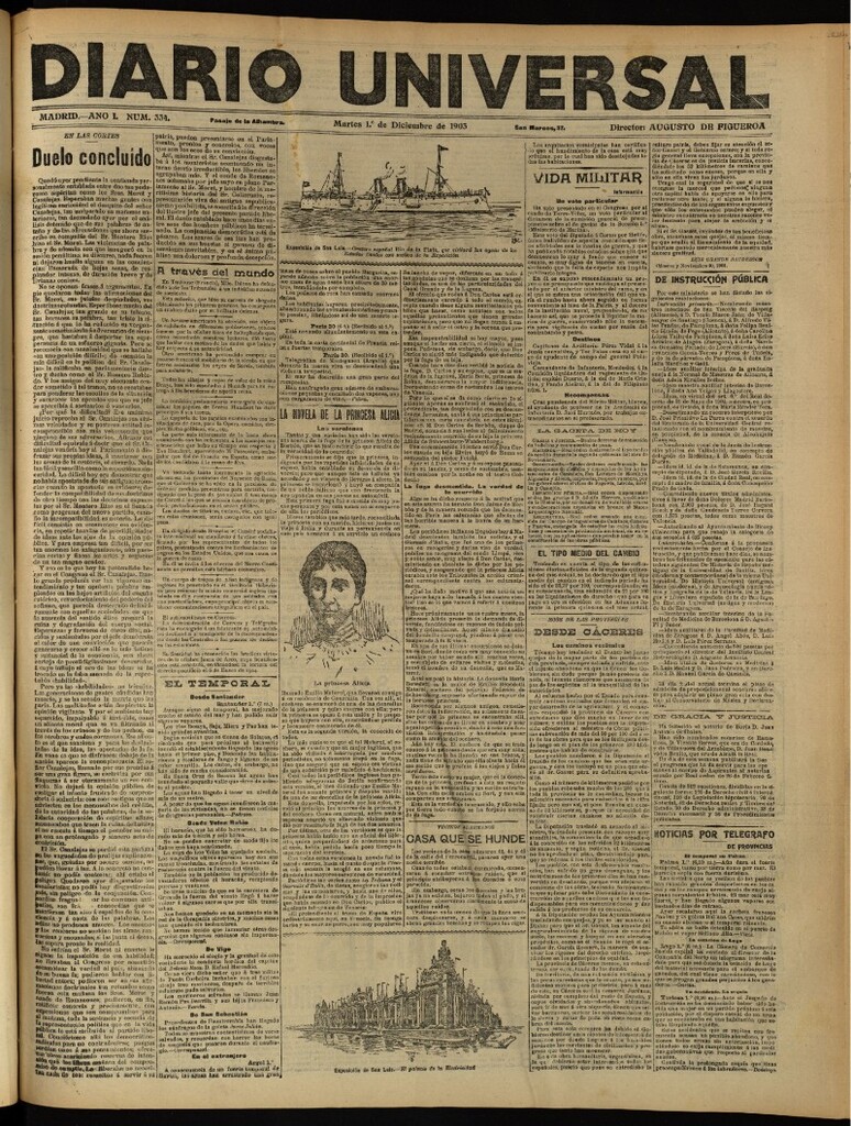 Miniatura de Diario Universal del 1 de diciembre de 1903, edición de tarde