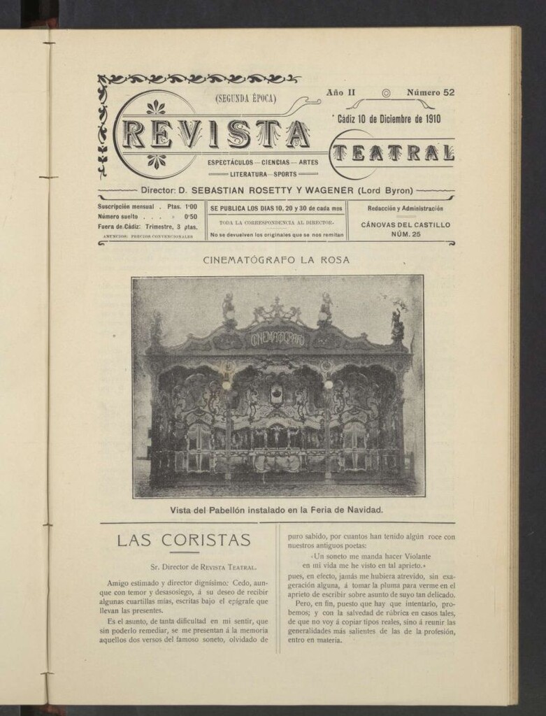 Miniatura de Revista Teatral, Literaria, Científica, de Bellas Artes y Espectáculos. Segunda época Nº 52
