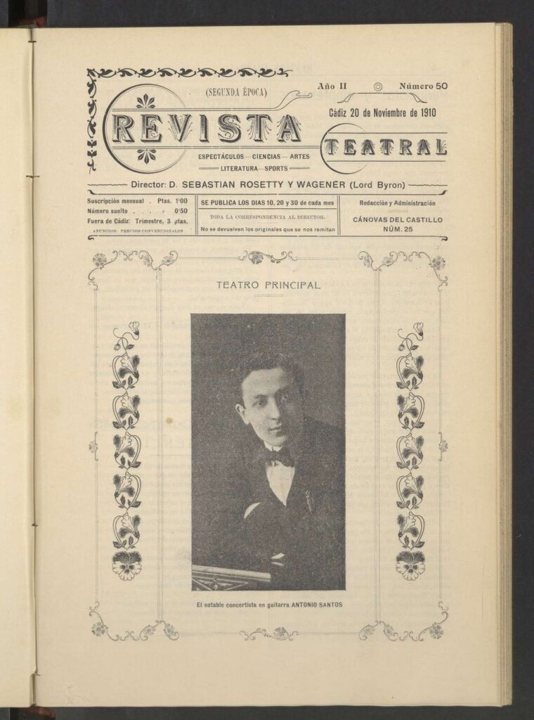 Miniatura de Revista Teatral, Literaria, Científica, de Bellas Artes y Espectáculos. Segunda época Nº 50