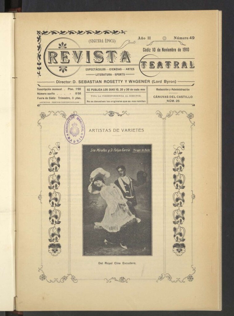 Miniatura de Revista Teatral, Literaria, Científica, de Bellas Artes y Espectáculos. Segunda época Nº 49