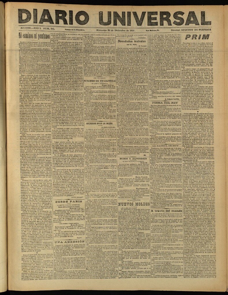 Miniatura de Diario Universal del 30 de diciembre de 1903, edición de tarde