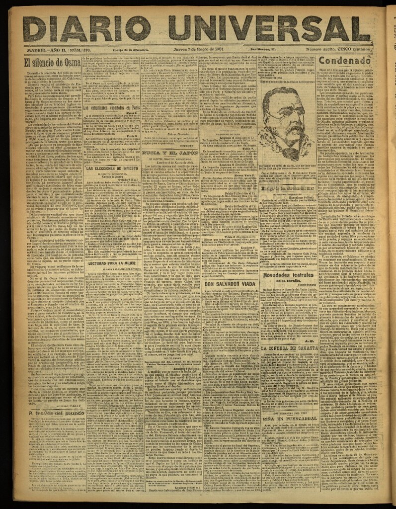 Miniatura de Diario Universal del 7 de enero de 1904, edición de noche