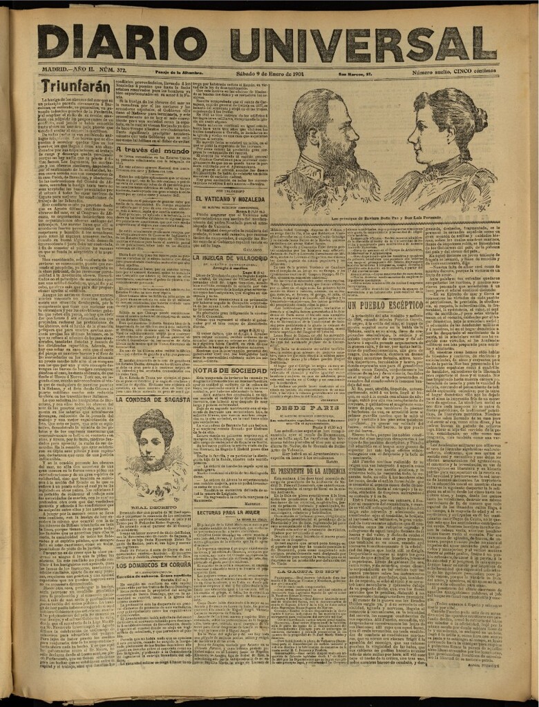 Miniatura de Diario Universal del 9 de enero de 1904, edición de tarde
