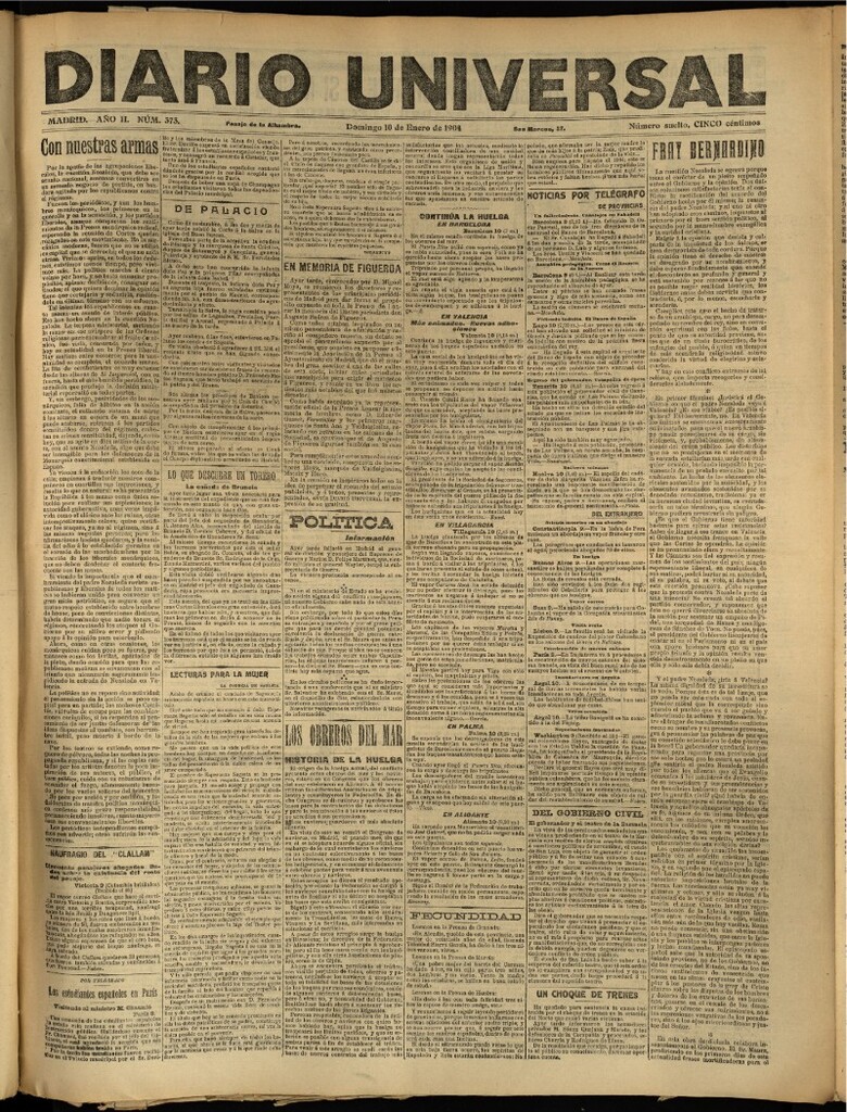 Miniatura de Diario Universal del 10 de enero de 1904, edición de tarde