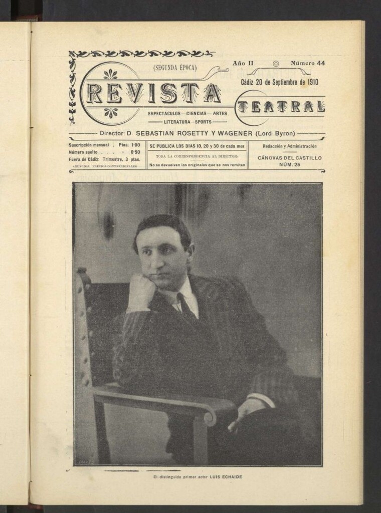 Miniatura de Revista Teatral, Literaria, Científica, de Bellas Artes y Espectáculos. Segunda época Nº 44