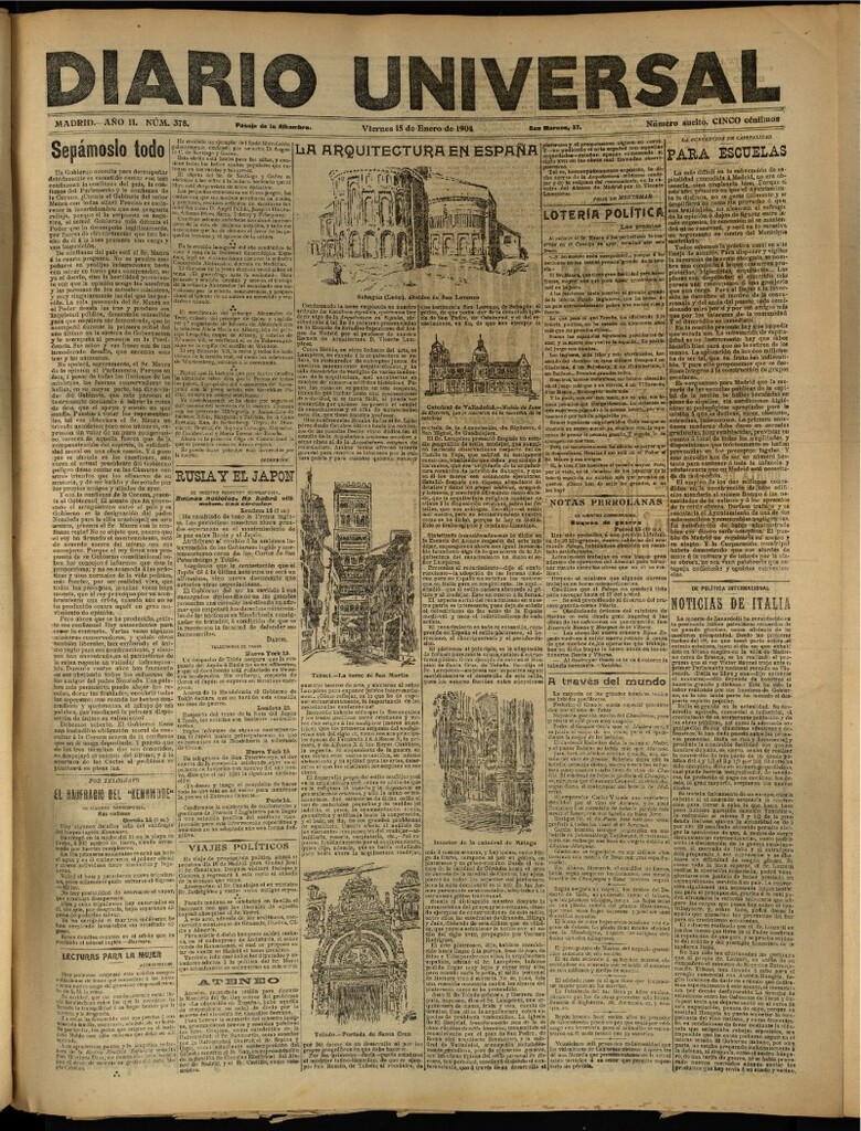 Miniatura de Diario Universal del 15 de enero de 1904, edición de tarde