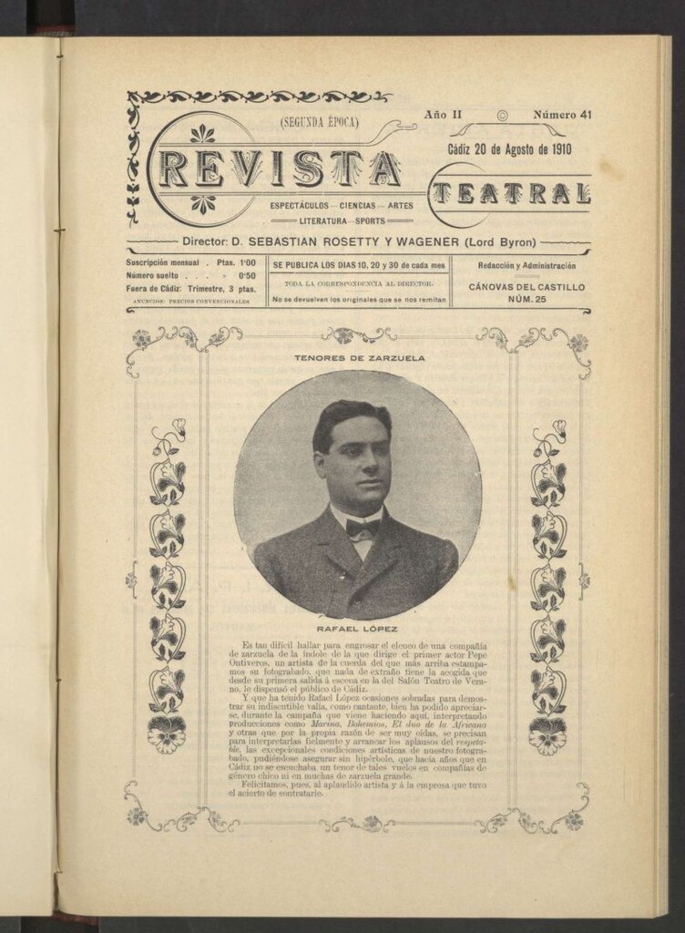 Miniatura de Revista Teatral, Literaria, Científica, de Bellas Artes y Espectáculos. Segunda época Nº 41