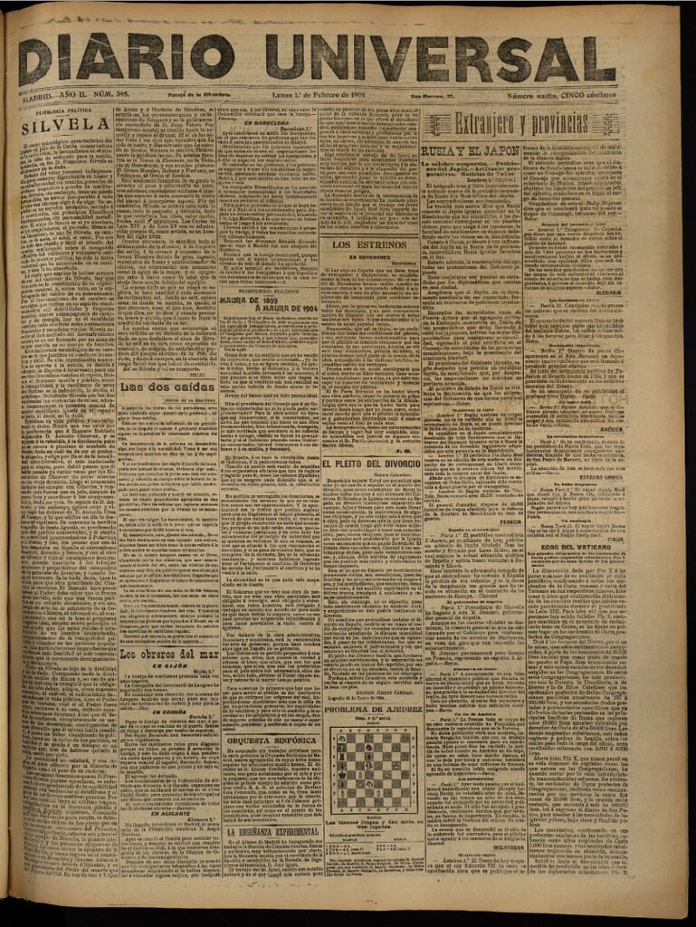 Miniatura de Diario Universal del 1 de febrero de 1904, edición de noche