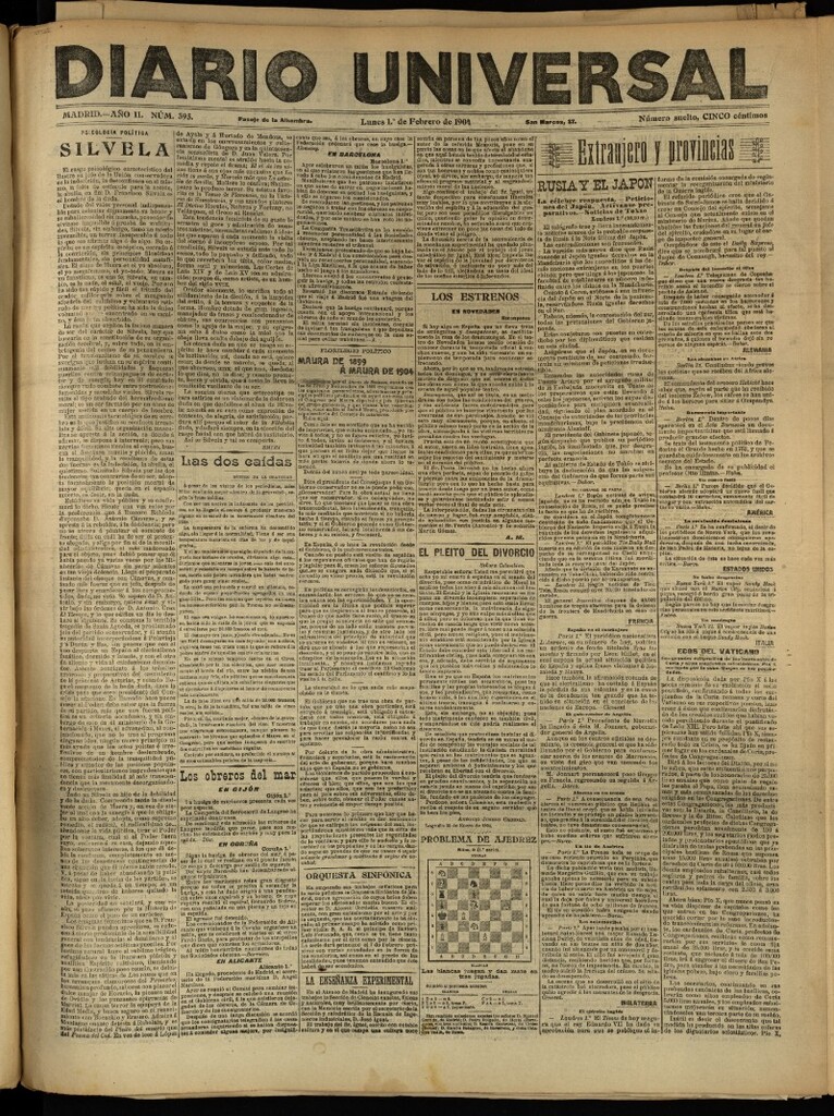 Miniatura de Diario Universal del 1 de febrero de 1904, edición de tarde