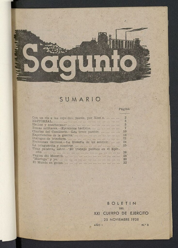 Miniatura de Sagunto: boletín del XXI cuerpo del ejército