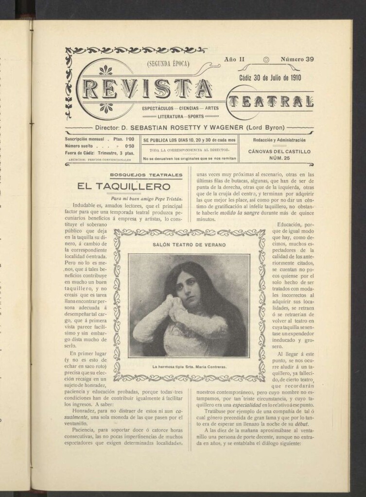 Miniatura de Revista Teatral, Literaria, Científica, de Bellas Artes y Espectáculos. Segunda época Nº 39