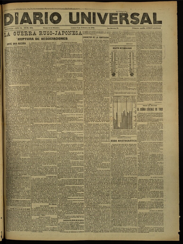 Miniatura de Diario Universal del 8 de febrero de 1904, edición de tarde