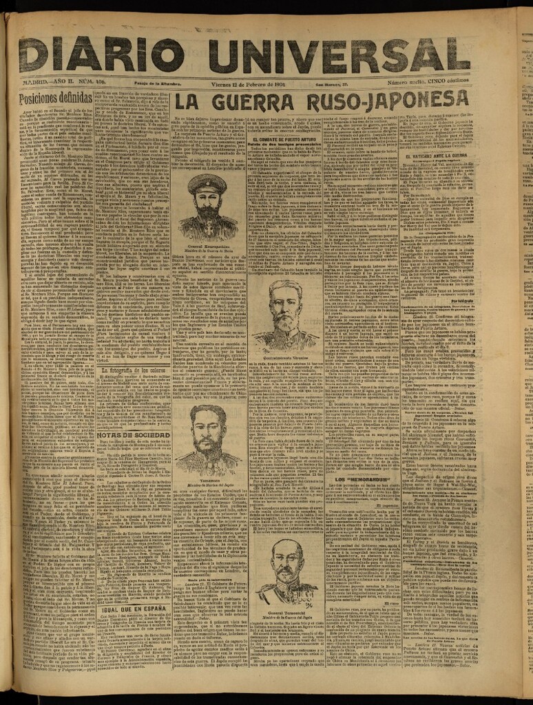 Miniatura de Diario Universal del 12 de febrero de 1904, edición de tarde