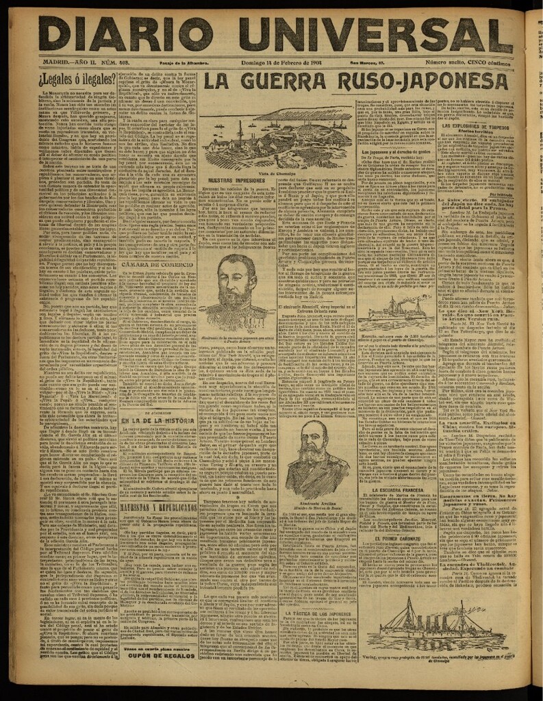 Miniatura de Diario Universal del 14 de febrero de 1904, edición de noche