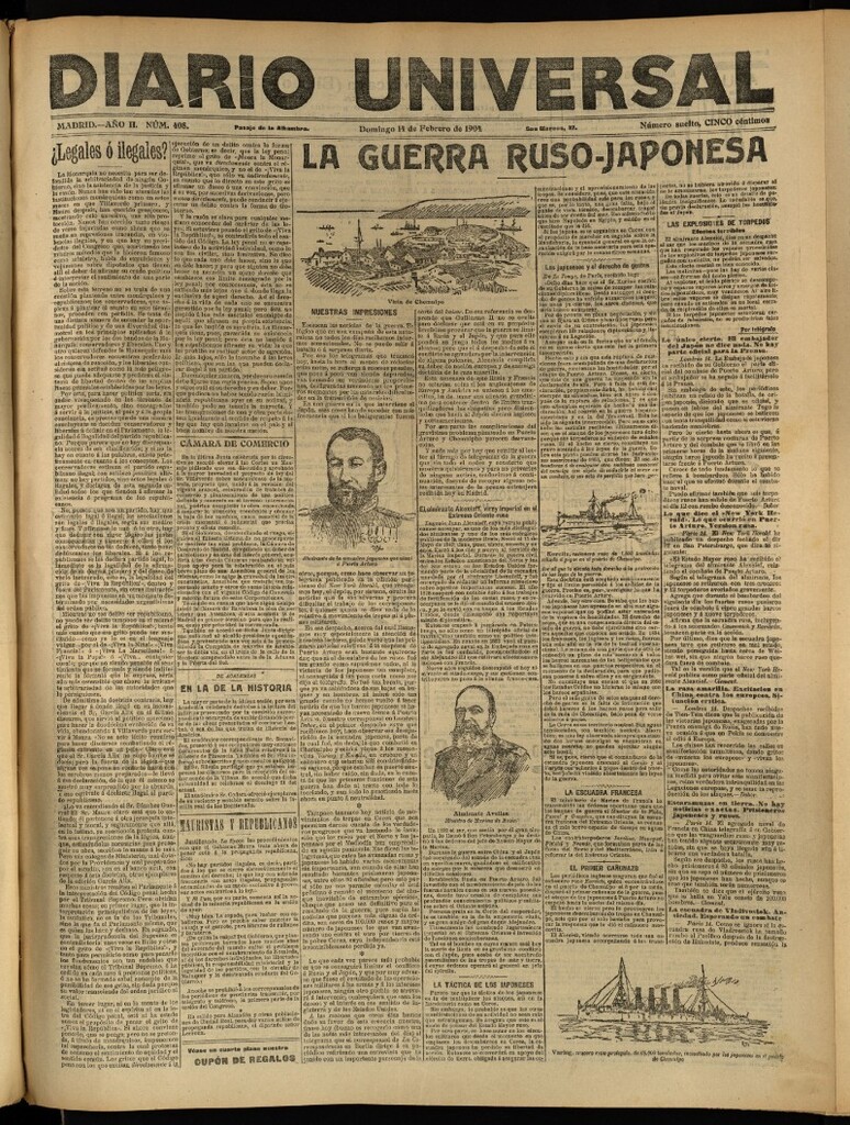 Miniatura de Diario Universal del 14 de febrero de 1904, edición de tarde