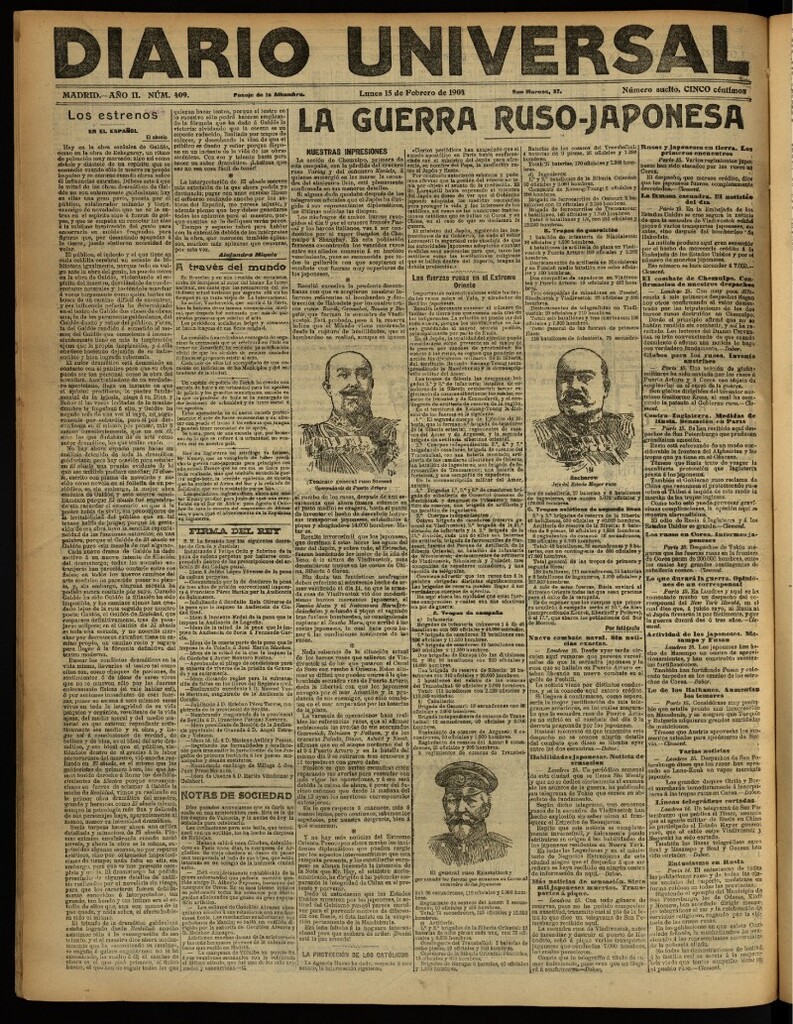 Miniatura de Diario Universal del 15 de febrero de 1904, edición de noche