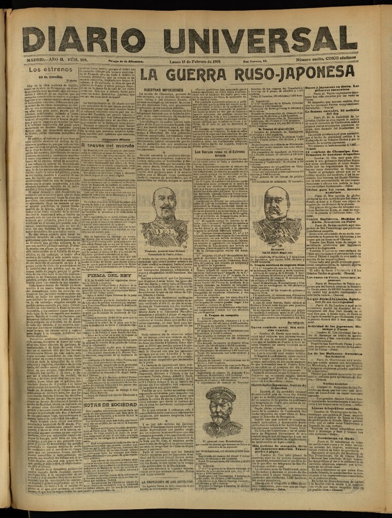 Miniatura de Diario Universal del 15 de febrero de 1904, edición de tarde