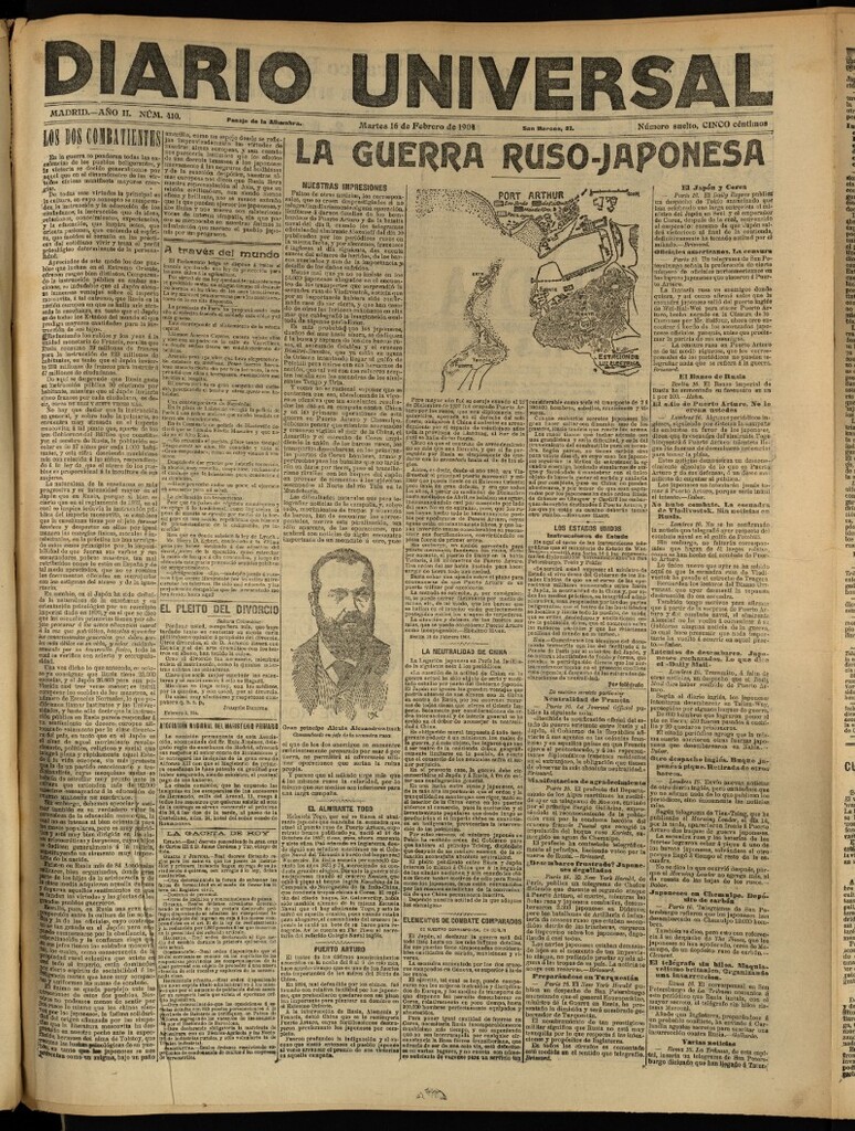 Miniatura de Diario Universal del 16 de febrero de 1904, edición de tarde