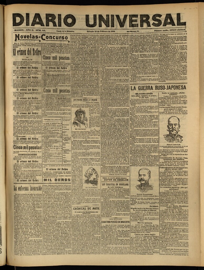 Miniatura de Diario Universal del 20 de febrero de 1904, edición de tarde