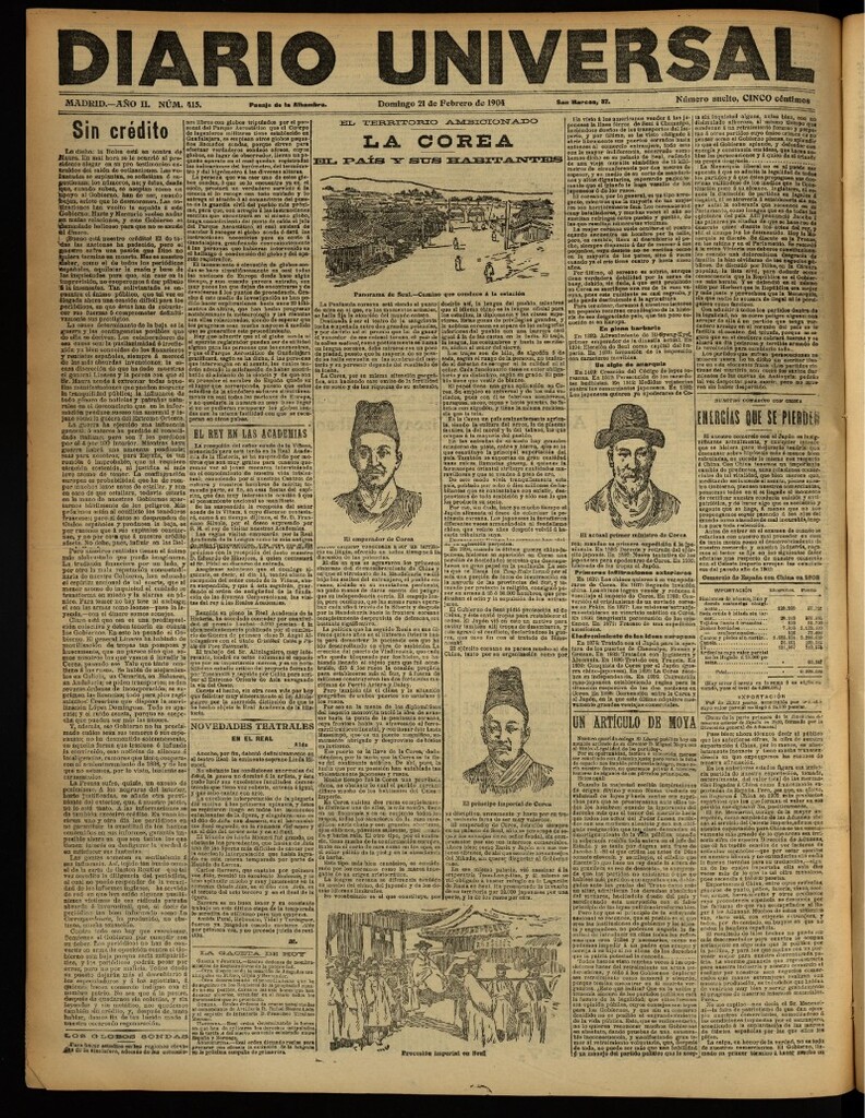 Miniatura de Diario Universal del 21 de febrero de 1904, edición de noche