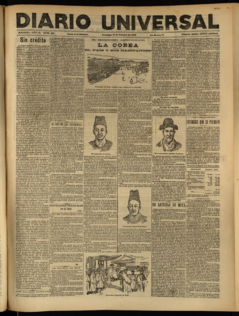 Miniatura de Diario Universal del 21 de febrero de 1904, edición de tarde