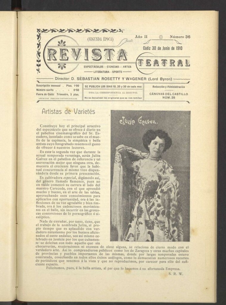 Miniatura de Revista Teatral, Literaria, Científica, de Bellas Artes y Espectáculos. Segunda época Nº 36