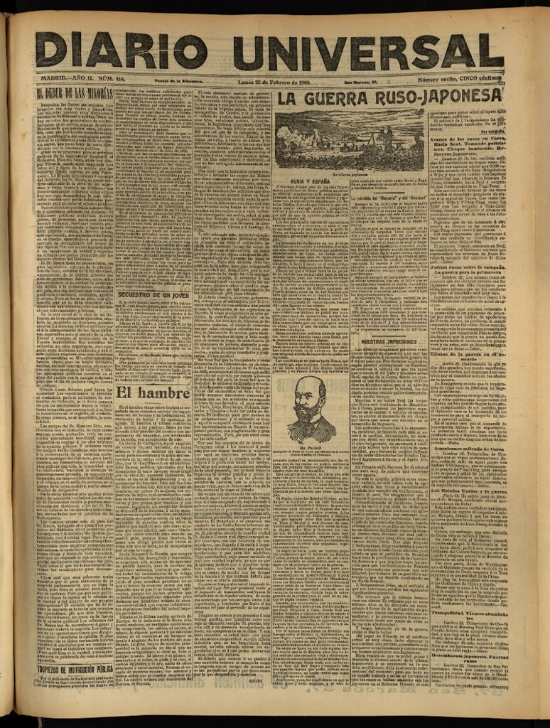 Miniatura de Diario Universal del 22 de febrero de 1904, edición de tarde