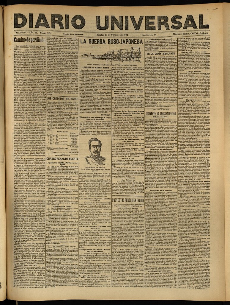 Miniatura de Diario Universal del 23 de febrero de 1904, edición de tarde