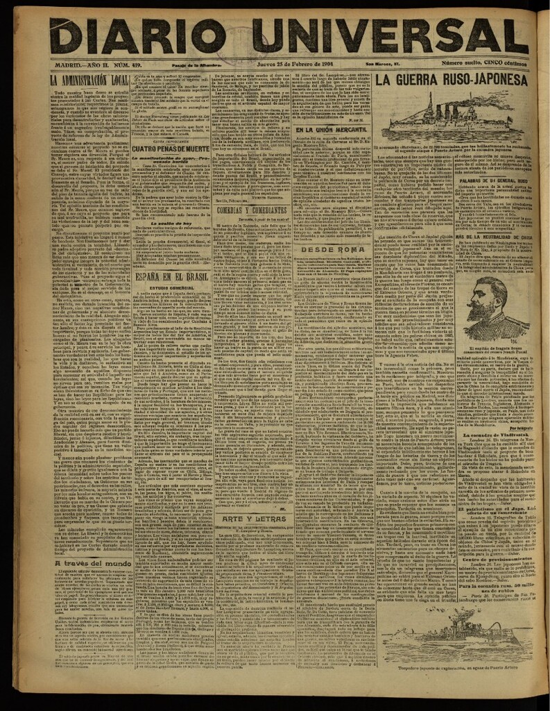 Miniatura de Diario Universal del 25 de febrero de 1904, edición de noche