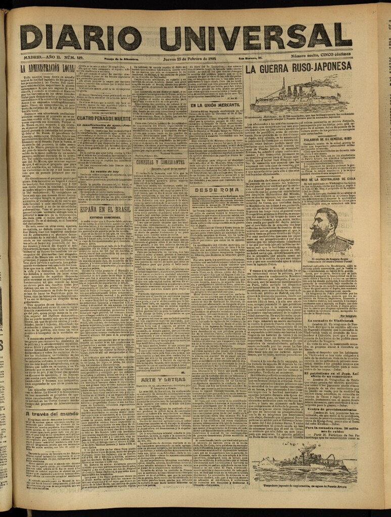 Miniatura de Diario Universal del 25 de febrero de 1904, edición de tarde