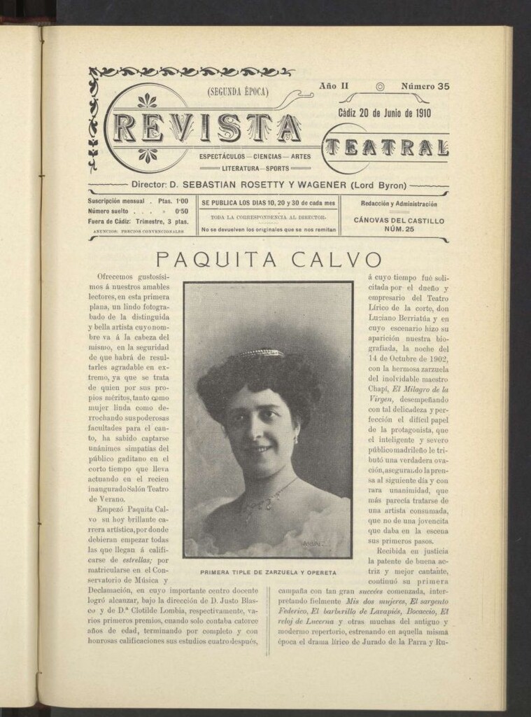 Miniatura de Revista Teatral, Literaria, Científica, de Bellas Artes y Espectáculos. Segunda época Nº 25