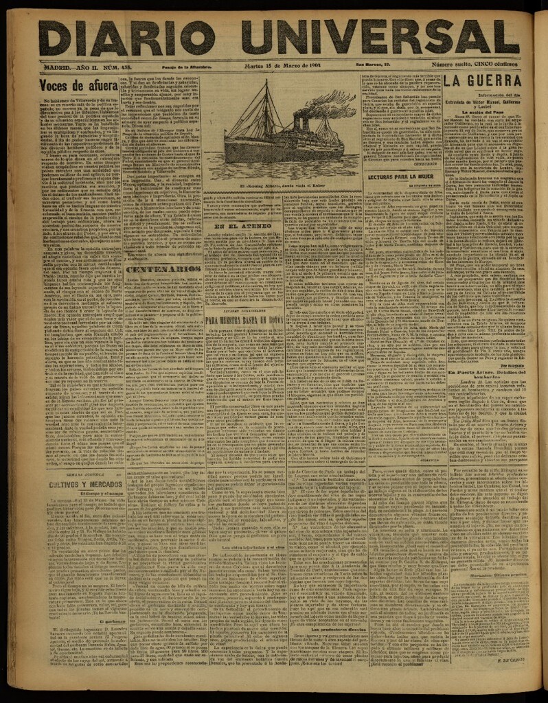 Miniatura de Diario Universal del 15 de marzo de 1904, edición de noche