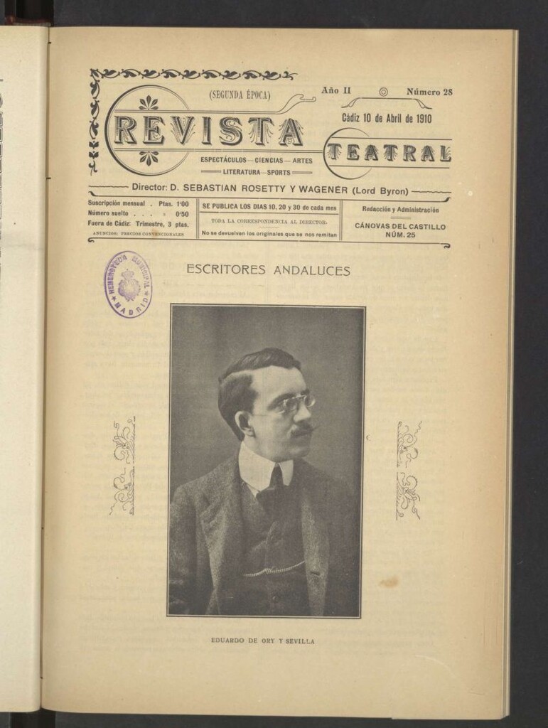 Miniatura de Revista Teatral, Literaria, Científica, de Bellas Artes y Espectáculos. Segunda época Nº 28