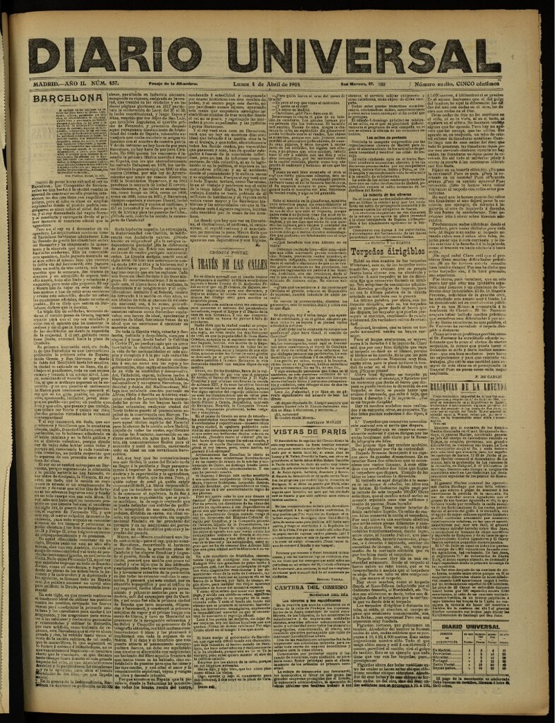 Miniatura de Diario Universal del 4 de abril de 1904, edición de tarde