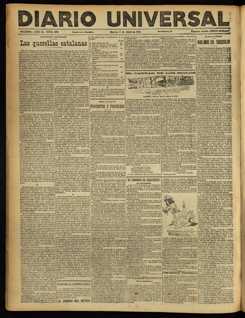 Miniatura de Diario Universal del 5 de abril de 1904, edición de noche
