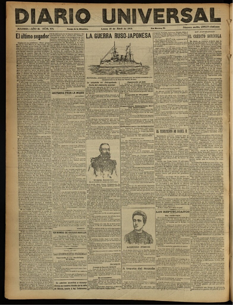 Miniatura de Diario Universal del 18 de abril de 1904, edición de noche