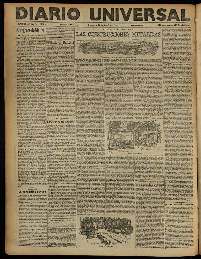 Miniatura de Diario Universal del 24 de abril de 1904, edición de noche