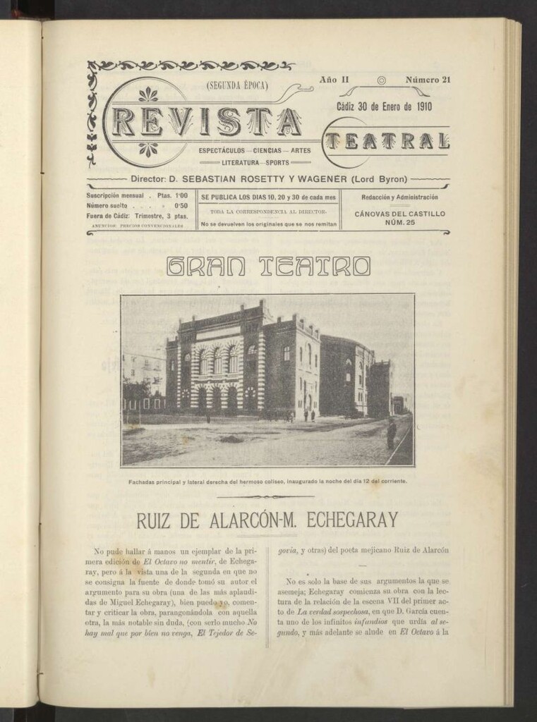 Miniatura de Revista Teatral, Literaria, Científica, de Bellas Artes y Espectáculos. Segunda época Nº 21