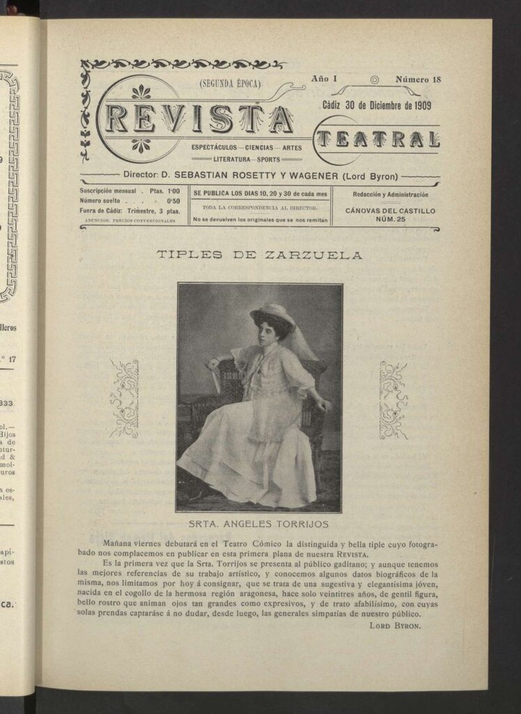 Miniatura de Revista Teatral, Literaria, Científica, de Bellas Artes y Espectáculos. Segunda época Nº 18