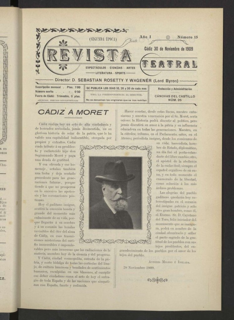Miniatura de Revista Teatral, Literaria, Científica, de Bellas Artes y Espectáculos. Segunda época Nº 15