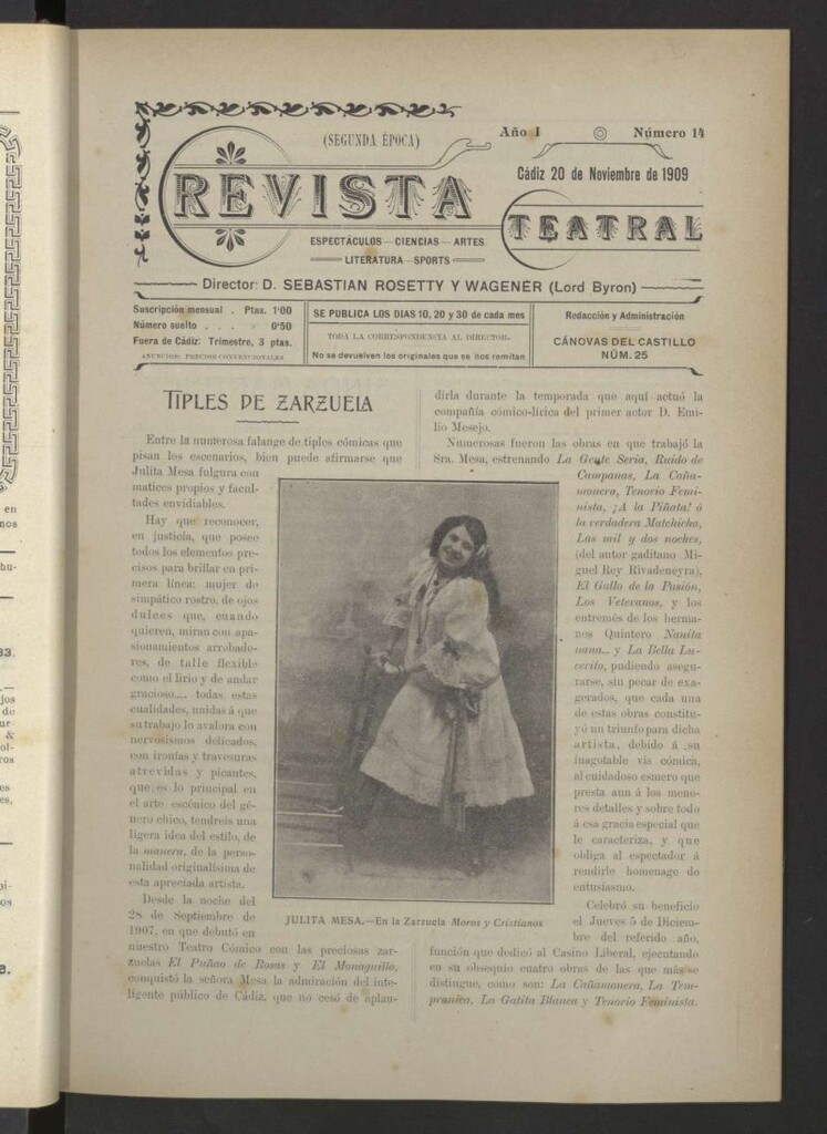 Miniatura de Revista Teatral, Literaria, Científica, de Bellas Artes y Espectáculos. Segunda época Nº 14