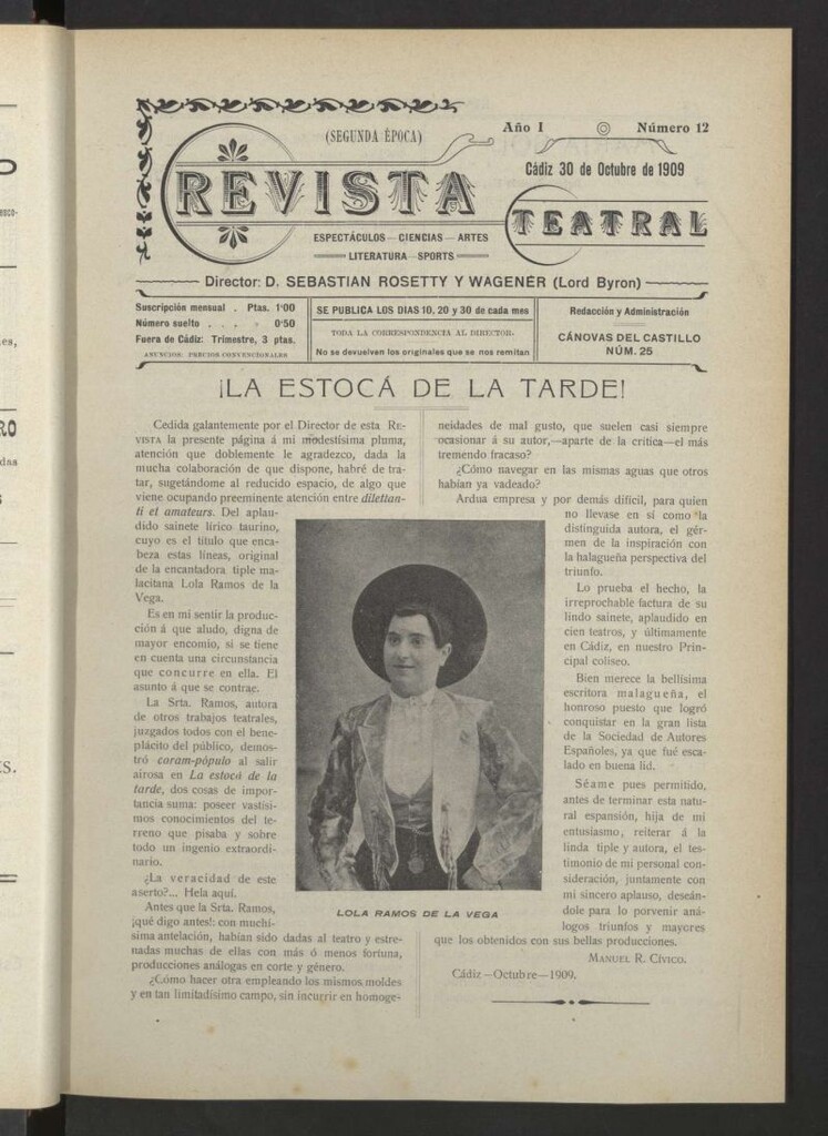 Miniatura de Revista Teatral, Literaria, Científica, de Bellas Artes y Espectáculos. Segunda época Nº 12