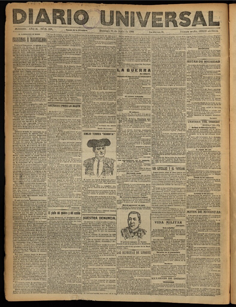 Miniatura de Diario Universal del 26 de junio de 1904, edición de noche