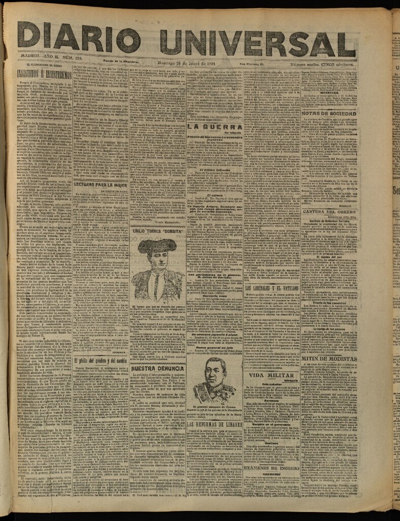 Miniatura de Diario Universal del 26 de junio de 1904, edición de tarde