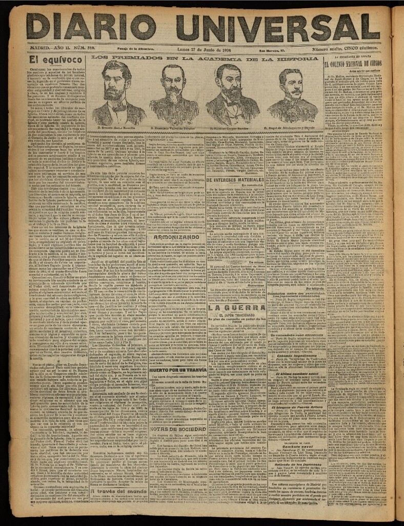 Miniatura de Diario Universal del 27 de junio de 1904, edición de noche