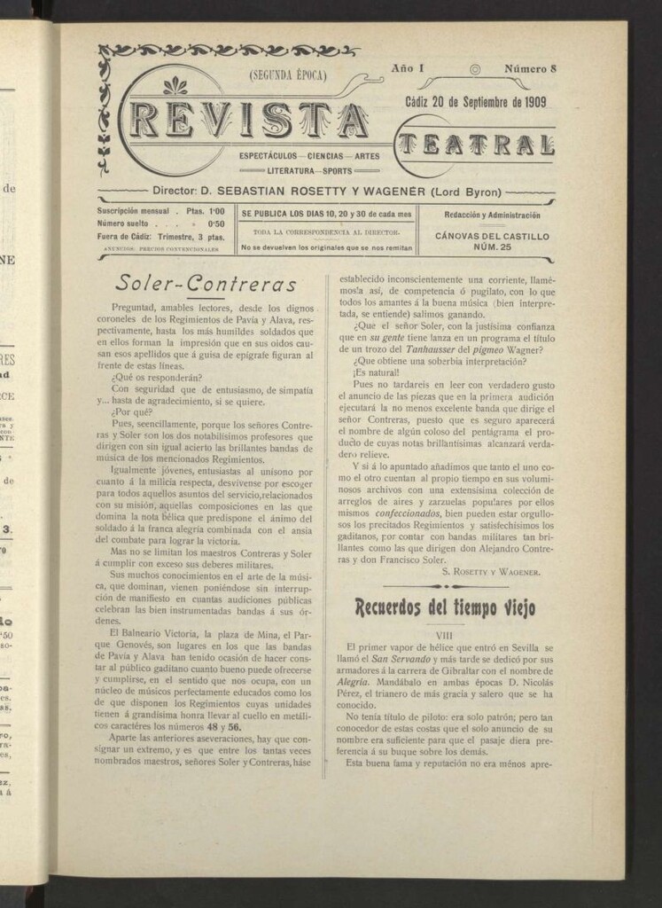 Miniatura de Revista Teatral, Literaria, Científica, de Bellas Artes y Espectáculos. Segunda época Nº 8