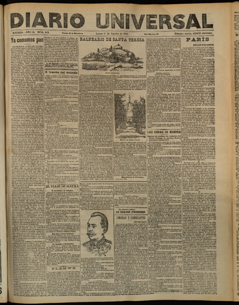 Miniatura de Diario Universal del 1 de agosto de 1904, edición de tarde