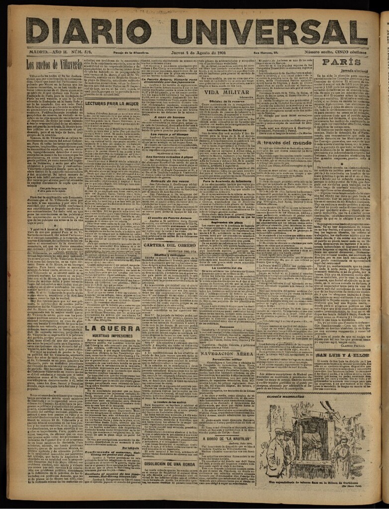 Miniatura de Diario Universal del 4 de agosto de 1904, edición de noche