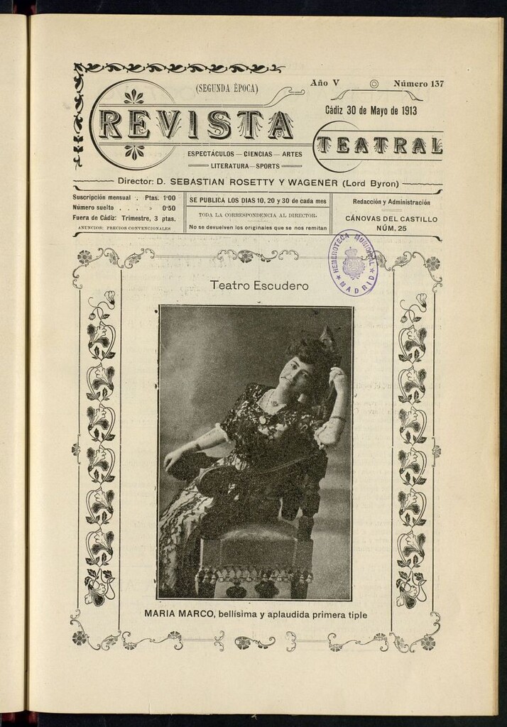 Miniatura de Revista Teatral, Literaria, Científica, de Bellas Artes y Espectáculos. Segunda época Nº 137