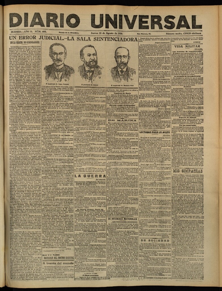 Miniatura de Diario Universal del 25 de agosto de 1904, edición de tarde